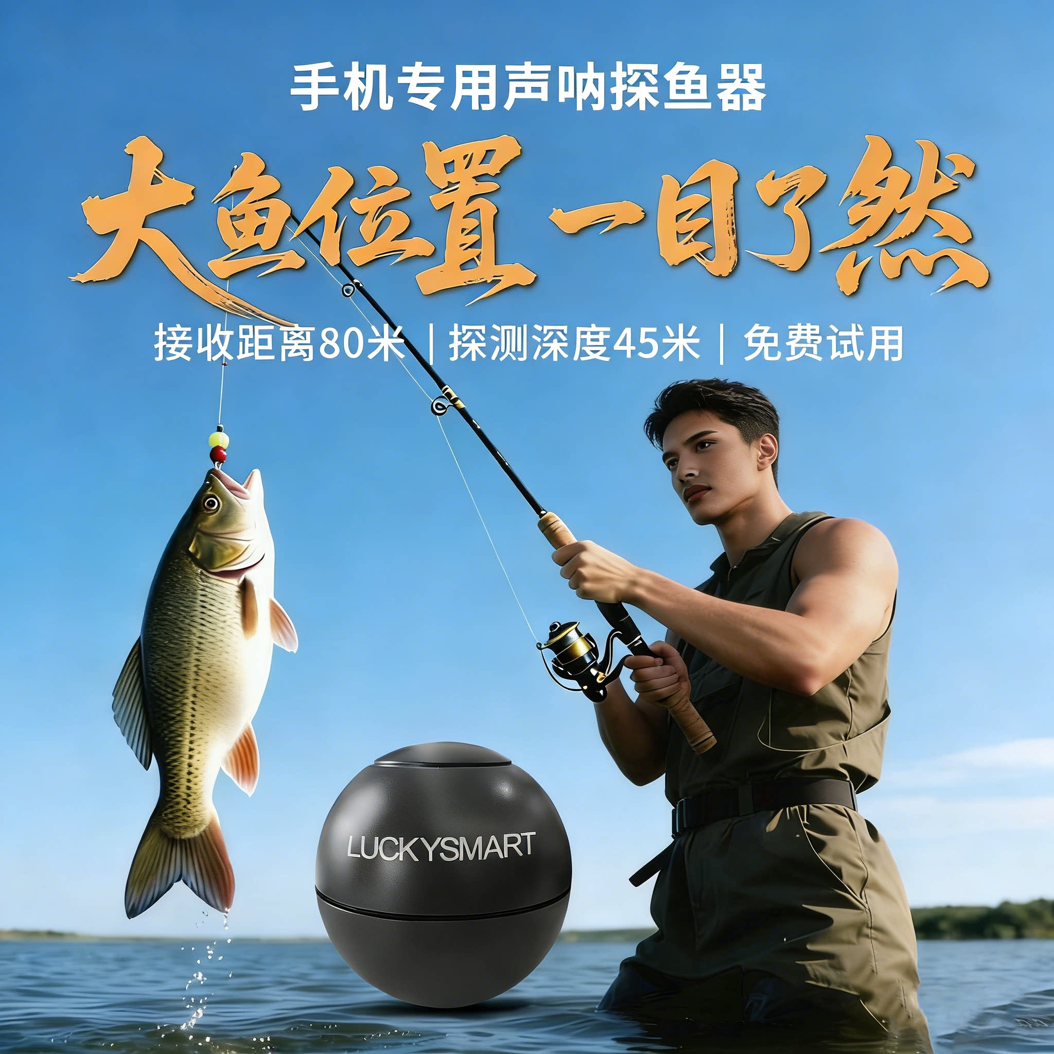 乐琦wifi智能手机探鱼器 无线声纳高清水下探测器可视夜钓鱼渔具