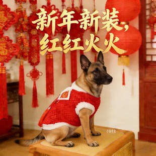 马犬专用狗狗新年衣服大型犬冬装拜年服冬款加绒小狗过年穿的棉衣
