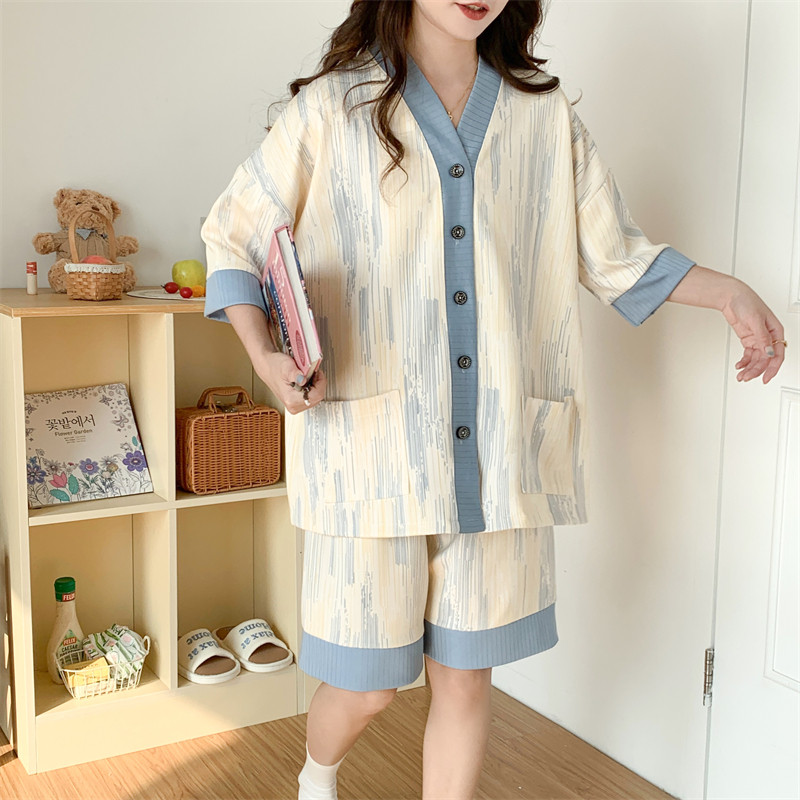 超大码开衫睡衣女夏季新款开衫莫代尔学生短袖家居服套装夏天外出