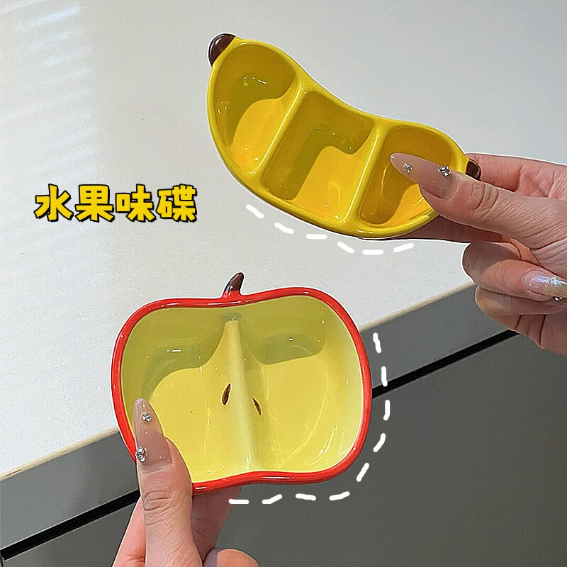 可爱水果味碟火锅小料碟陶瓷家用吃水饺蘸料碟放鸡蛋餐具分格碟子