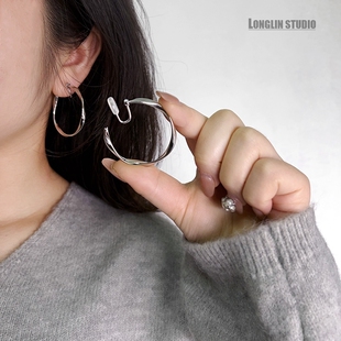 耳环无耳洞女耳夹式无痛素圈蚊香盘高级感大圈圆圈冷淡风网红同款