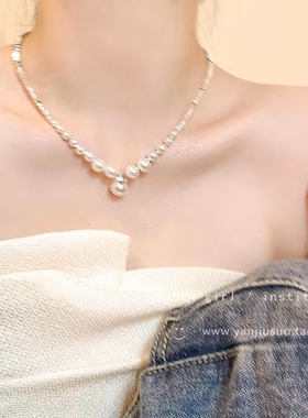 法式温柔风碎银子珍珠项链女款轻奢小众设计感高级锁骨链气质颈链