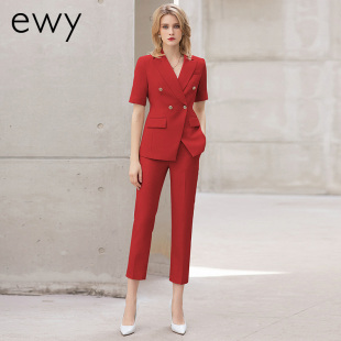 女2025年夏季 套装 气质时尚 高端职业装 红色短袖 商务白领正装 小西装