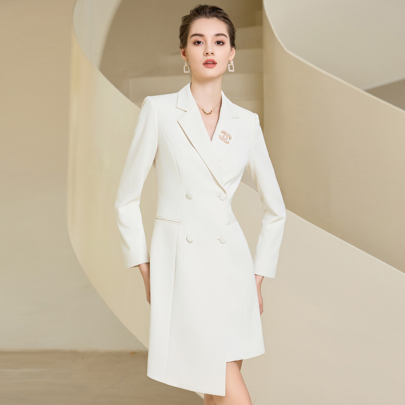 时尚杏色职业连衣裙名媛工作服