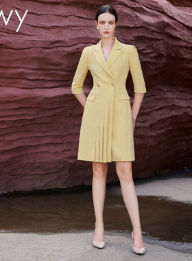 黄色西装连衣裙女夏气质名媛白领职业裙商务装售楼部经理工作服OL
