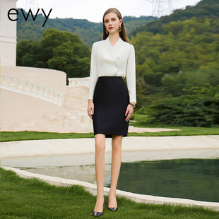 新款 内搭上衣气质V领正装 白色长袖 女教资面试西装 衬衫 ewy2020春季