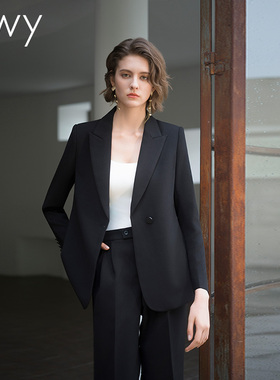 ewy黑色西装外套女干练时尚西服正装收腰显瘦高端酒店经理职业装