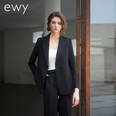 ewy黑色西装外套女干练时尚西服正装收腰显瘦高端酒店经理职业装