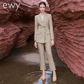 名媛职业装 时尚 套装 气质白领上班族西装 干练卡其色双排扣西服套裤