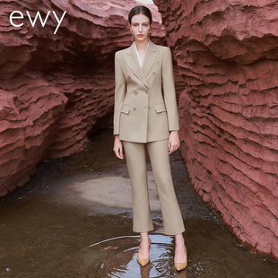 名媛职业装 时尚 套装 气质白领上班族西装 干练卡其色双排扣西服套裤