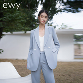 早春新款 职业西服套装 双排扣西装 套装 时尚 上班职业装 优雅蓝色长袖