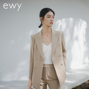 ewy时尚干练卡其色西服外套女气质高管上班工作服主持人西装面试