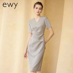 ewy时尚干练灰色职业连衣裙女修身设计师款修身韩版西服裙子名媛