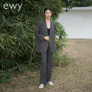 ewy春秋新款高级灰色职业西装套装气质主持人通勤西服经理工作服