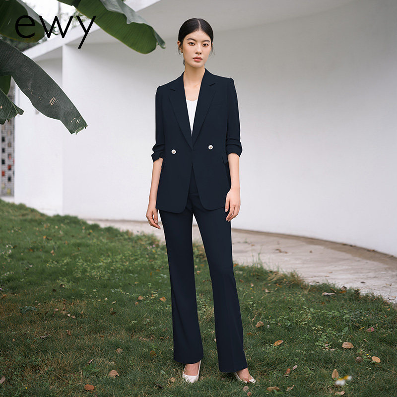 时尚高端藏青色西装外套女韩版售楼部职业装气名媛通勤西服套裤OL
