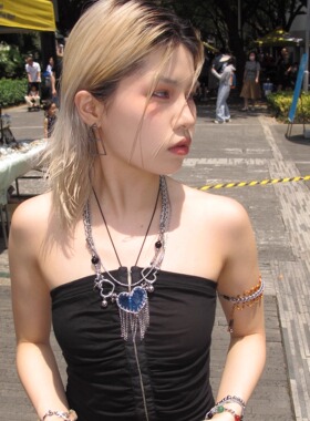 conceptofskin游乐园缝补爱心流苏项链 设计款重工朋克自由组装