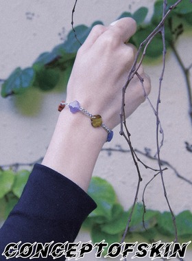 conceptofskin 冬季新款 手作彩色原石四叶草 幸运手链