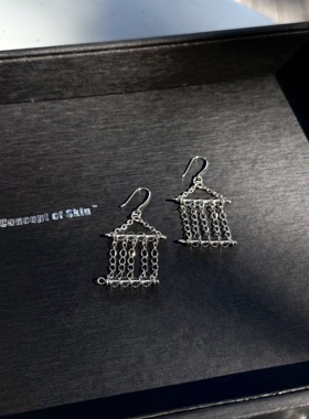 conceptofskin极简小房子水晶耳环原创设计感女朋克链条