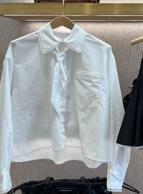 法式小众 2026早春潮牌花边翻领俏皮蝴蝶结飘带减龄白色衬衫女