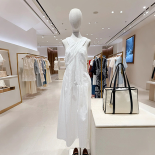 法单S家2025夏季新款优雅设计感交叉V领高腰纯色礼服连衣裙长裙女