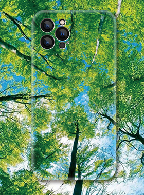 绿色森林大自然iPhone16promax苹果17Air手机壳小米15全包mate60华为P70硬OPPOreno14荣耀300适用vivoX200s软