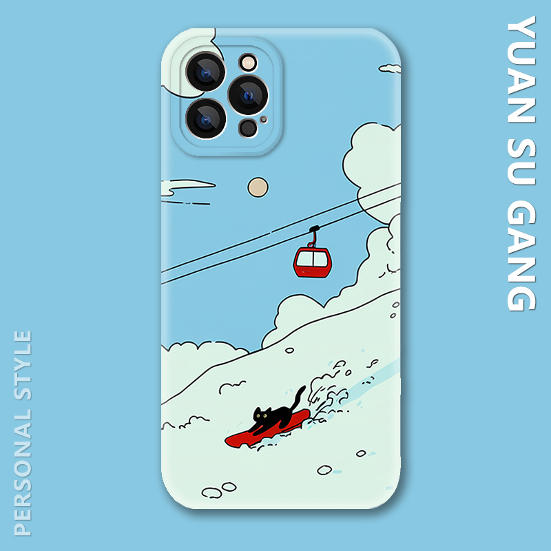 撒欢~滑雪小黑猫菲林适用iPhone17Air苹果16promax手机壳OPPOreno14小米15创意vivox200华为P70荣耀300一加13