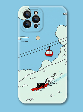 撒欢~滑雪小黑猫菲林适用iPhone17Air苹果16promax手机壳OPPOreno14小米15创意vivox200华为P70荣耀300一加13