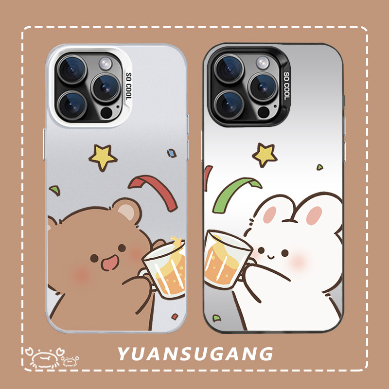 干杯~夏日啤酒情侣款可爱兔子苹果17Air手机壳小米15适用iPhone16promax华为mate60熊p70荣耀300彩银vivoX200