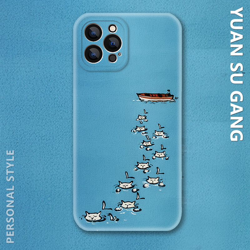 上岸~涂鸦游泳猫咪菲林适用iPhone17Air苹果16promax手机壳OPPO小米15华为pura70软vivoX200荣耀300红米k80硬
