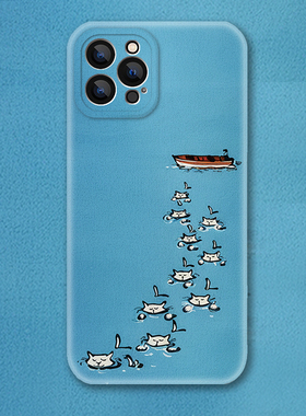 上岸~涂鸦游泳猫咪菲林适用iPhone17Air苹果16promax手机壳OPPO小米15华为pura70软vivoX200荣耀300红米k80硬