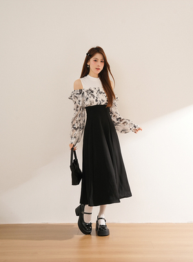 法式温柔甜美掐腰显瘦连衣裙女春季2025新款小个子露肩绝美长裙子