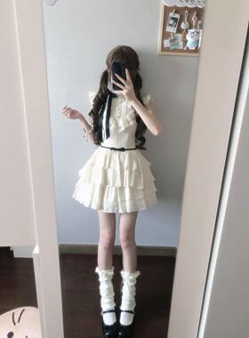半糖主义甜美小个子蝴蝶结连衣裙夏季新款氛围感收腰显瘦蛋糕裙女