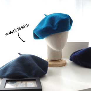 品控大头围姐妹Bi入澳洲羊毛贝雷帽日系质感伦敦蓝大内径画家帽子
