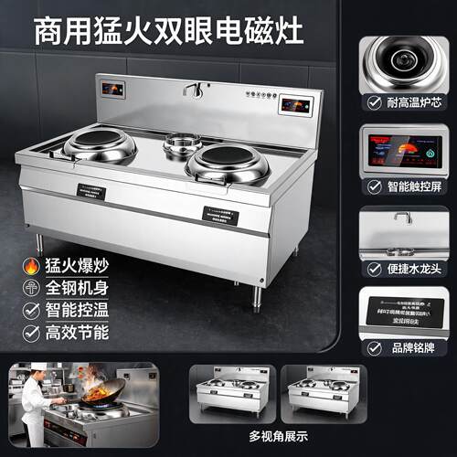 厂家供应商用电磁炉15kw猛火灶不锈钢电加热双灶电热款控温猛火灶