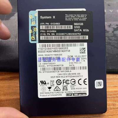 01GV853 01GV854 960G SATA 2.5 SSD X3550 X3650 M5固态硬盘议价