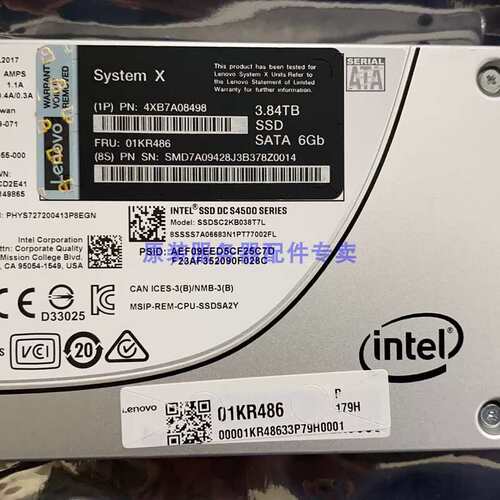 /4XB7A08498 01KR486 3.84TB SATA S4500 SSD固态硬盘议价