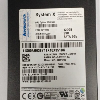 120G 6GSATA 00YC386 MZ7LM120HCFD PM863 服务器提供测报议价