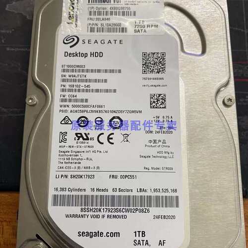 / 1TB 3.5 SATA ST1000DM003 4XB0G88755 00LA946硬盘议价