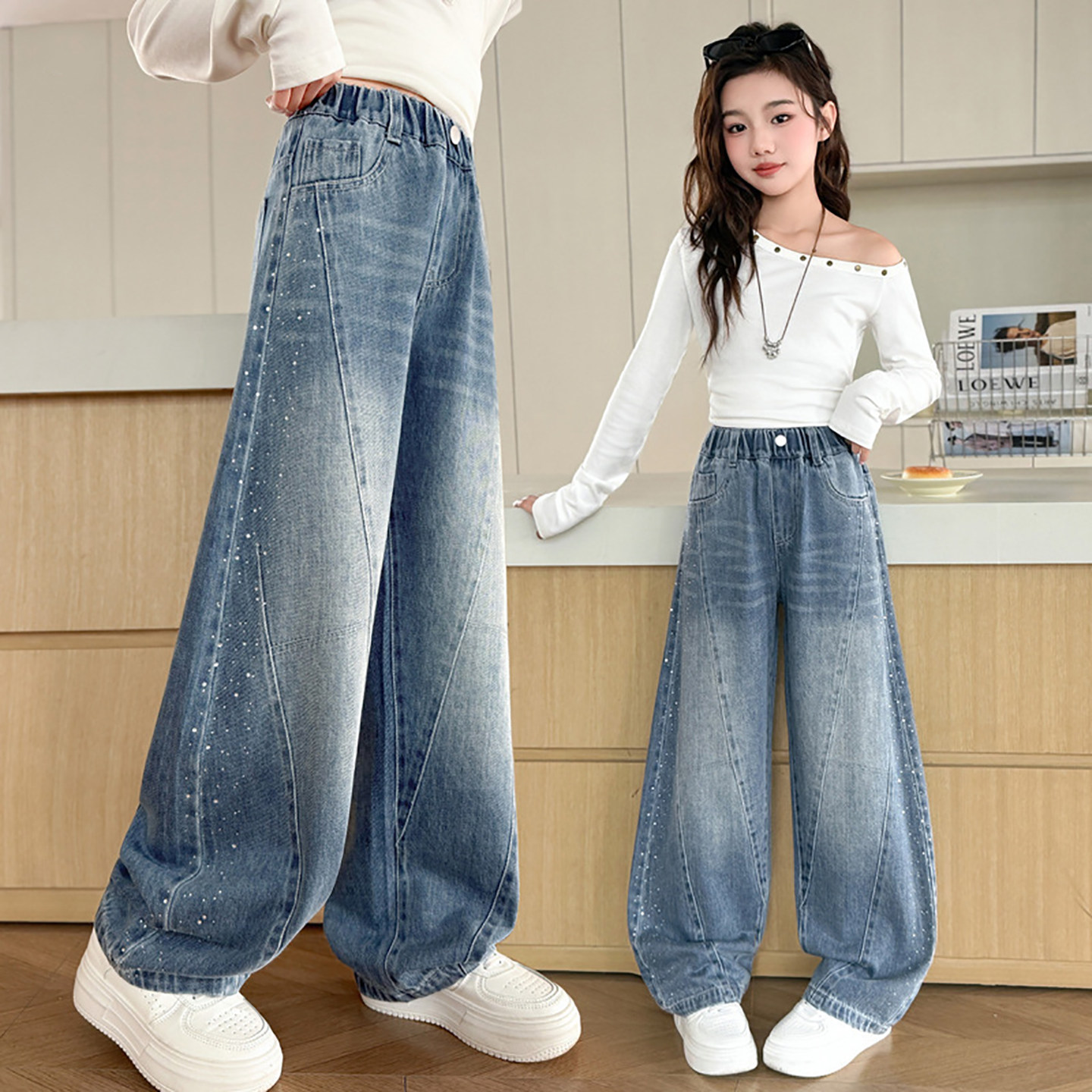 女童牛仔裤2026春季新款烫钻裤韩版显瘦潮流直筒裤学生阔腿裤长裤,童装/婴儿装/亲子装,儿童牛仔裤,淘宝优惠券,粉丝福利购,淘宝优惠卷