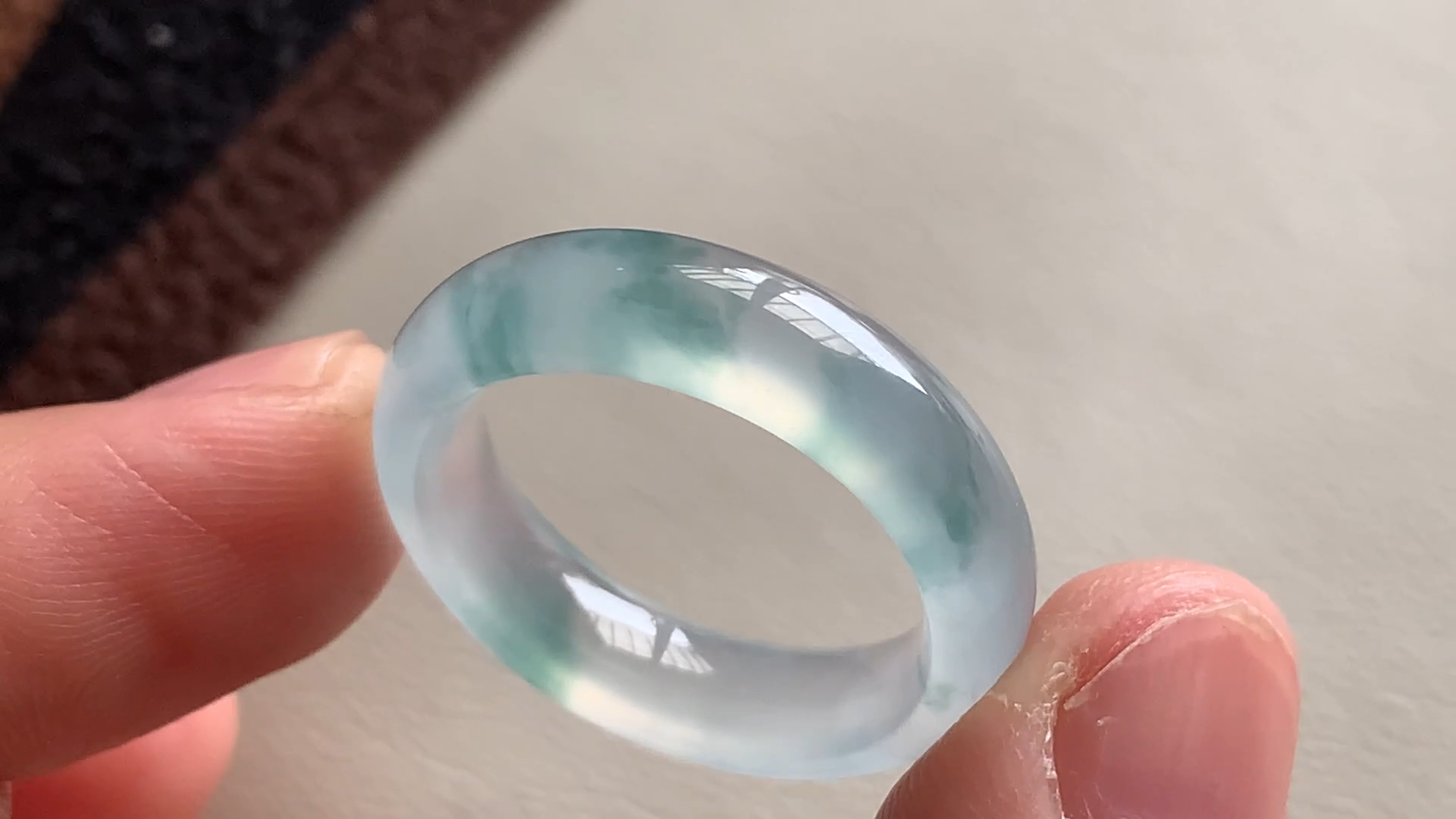 高冰飘花翡翠指环 翡翠戒圈17圈口指环 缅甸A货冰种戒指