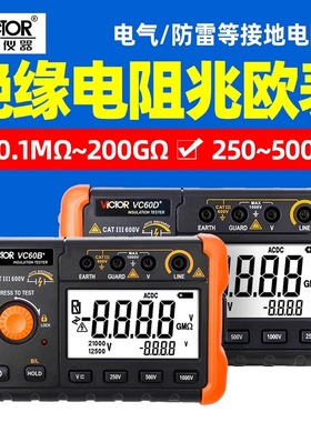 胜利数字兆欧表VC60E+耐压5000V高压绝缘电阻测试仪60B+ 60D+摇表