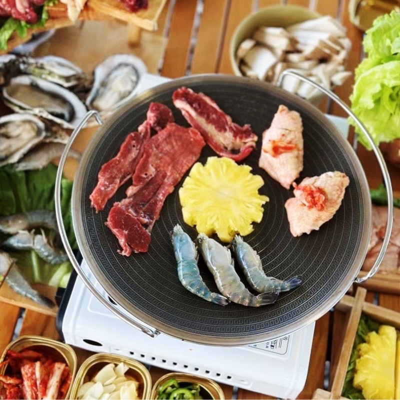 304不锈钢户外露营烤盘烤鱼韩式烤肉煎蛋不沾锅不沾烧烤盘