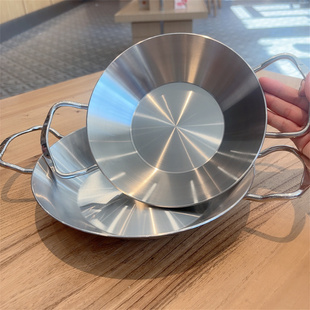 加厚一体成型海鲜锅！1810不锈钢平底煎锅海鲜饭干锅麻辣香锅盘子