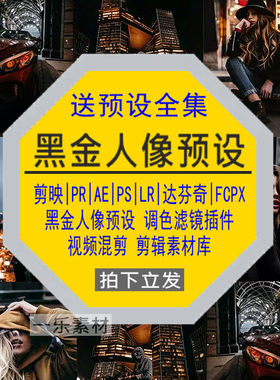 黑金人像预设PR调色PS滤镜LR剪映FCPX达芬奇LUT插件视频剪辑素材
