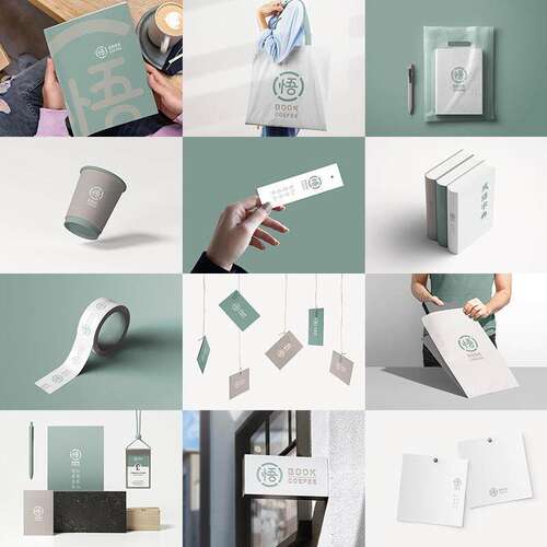 文艺品牌VI提案logo效果图展示文创书店智能贴图样机PSD设计素材