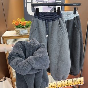 男童女童加绒卫裤冬季宝宝保暖束脚裤灯笼裤儿童休闲裤子2025新款