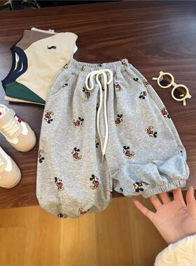 满印米奇儿童裤子春季印花中小童韩版百搭宽松外穿长裤春款萝卜裤