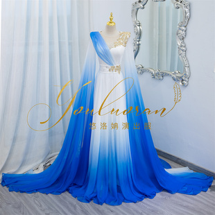 悠洛姌演出服新款 艺考声乐礼服舞台演奏二胡演出服独唱 渐变色水袖