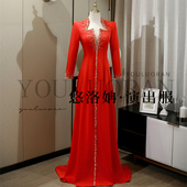 悠洛姌演出服新款 红色主持人舞台重工刺绣显瘦礼服舞台表演艺考