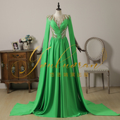 新品 重工演出服主持人礼服女独唱演奏礼服长裙 悠洛实拍绿色水袖